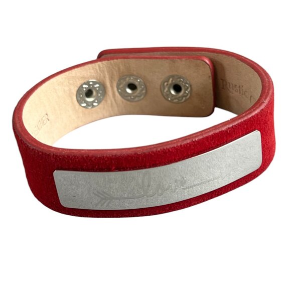 Rustic Cuff Red Suede LOVE Adjustable Bracelet  NWOT - Picture 1 of 4